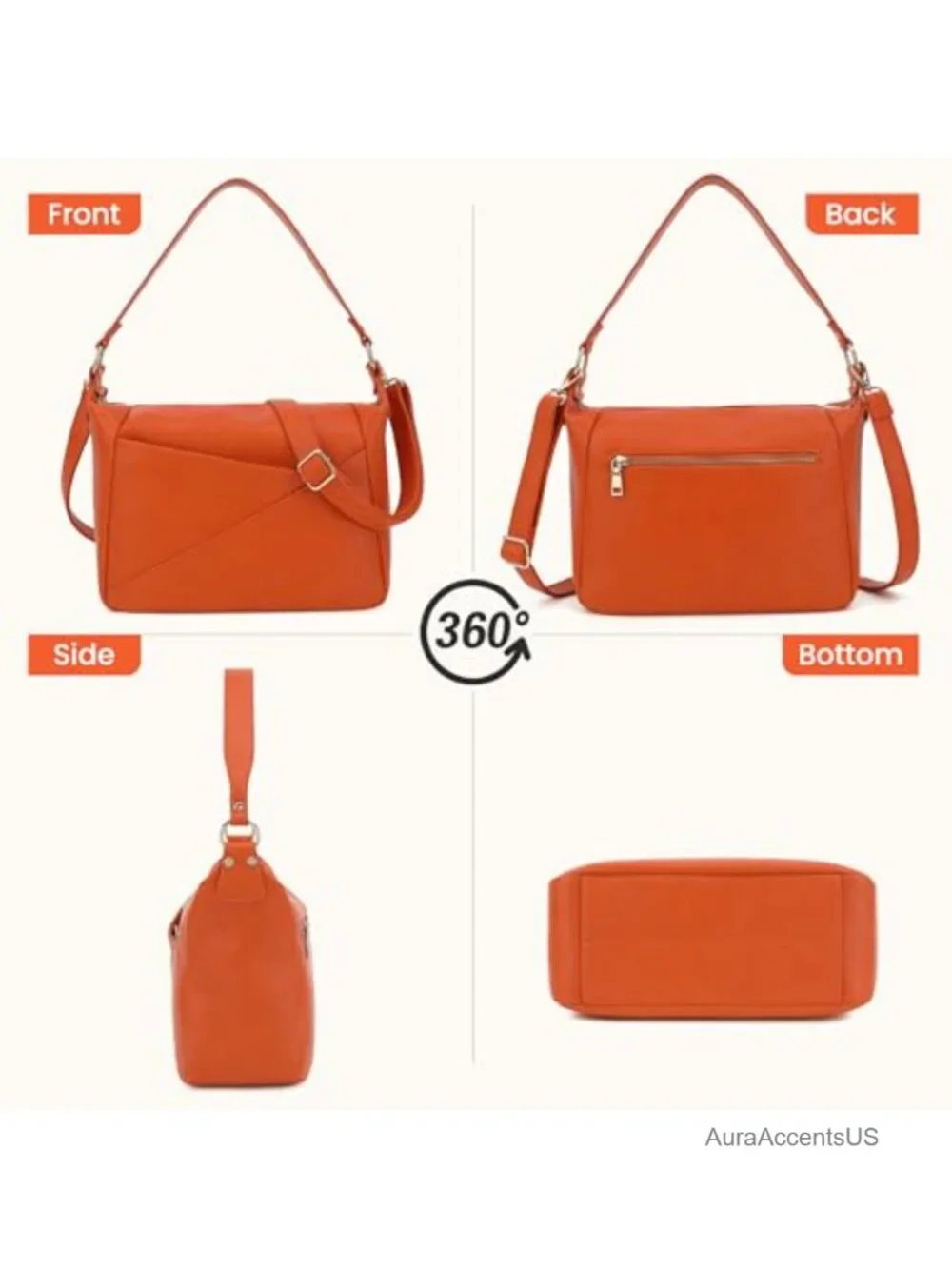 Women's Vegan Leather Crossbody Hobo Bag with Adjustable Strap